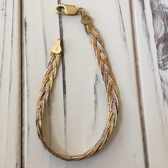 14k gold/925 5mm vermeil herringbone bracelet - Picture 2 of 4